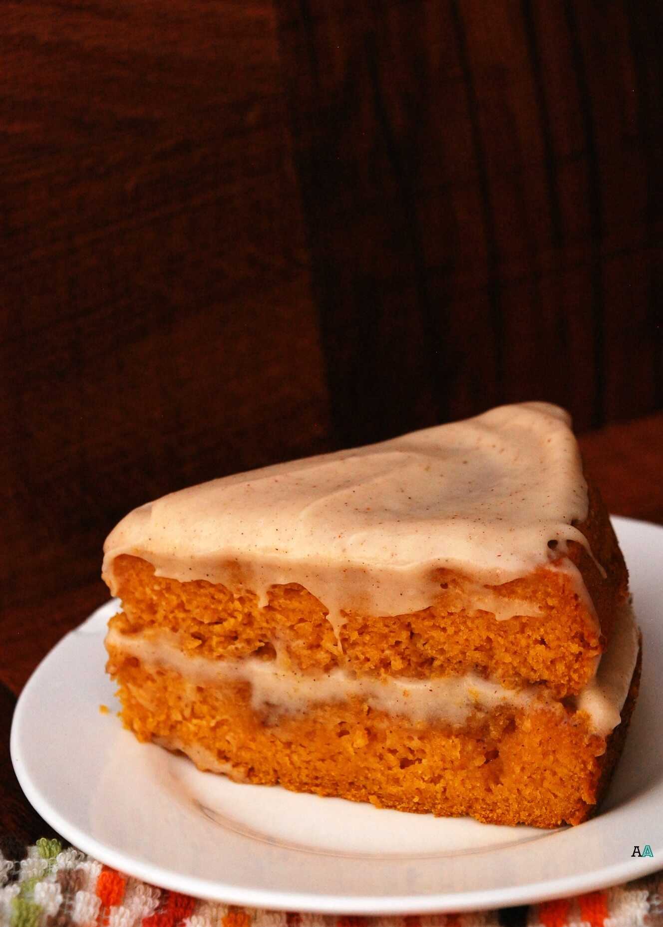 Pumpkin Cinnabon Cake with Spiced Maple Cream Cheese Frosting copyright Allergy Awesomeness
