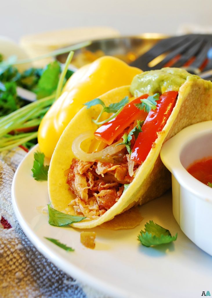 Slow Cooker Salsa Chicken Tacos (Gluten, Dairy, Egg, Soy, Peanut & Tree nut Free; Top 8 Free) Easy dinner recipe by AllergyAwesomeness.com