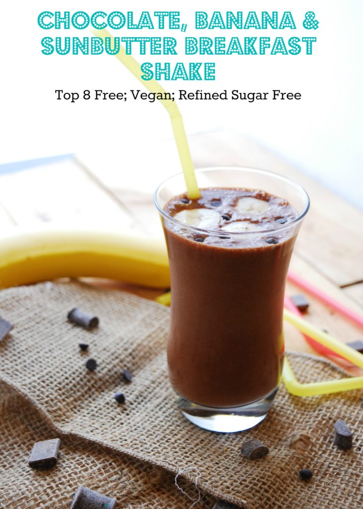 Chocolate SunButter Banana Breakfast Shake Recipe by AllergyAwesomeness.com