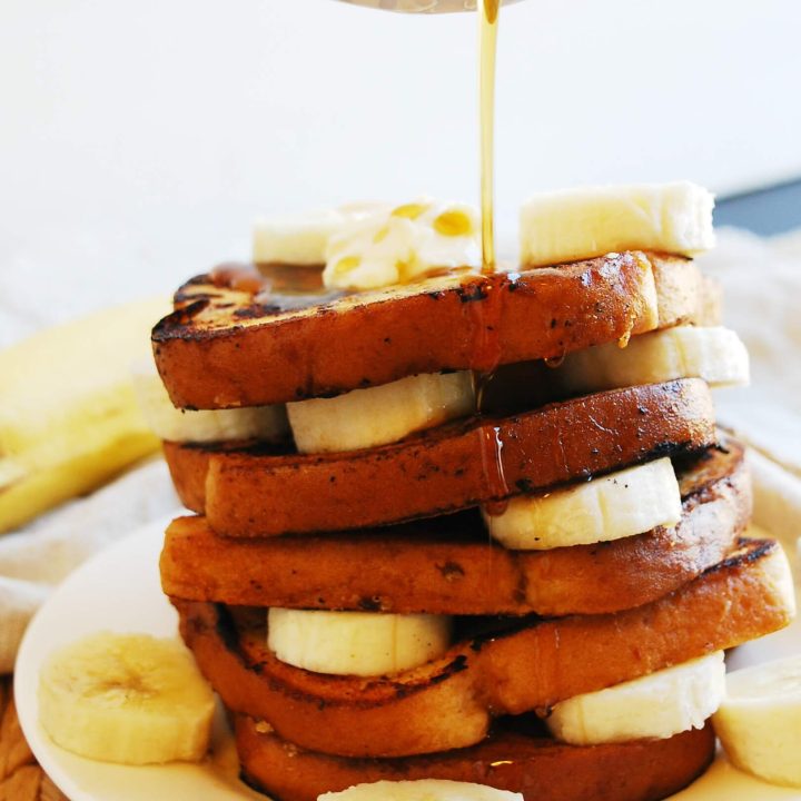 Vegan Banana French Toast (Gluten, dairy, egg, soy, peanut & tree nut free; top 8 free) Breakfast recipe by AllergyAwesomeness.com