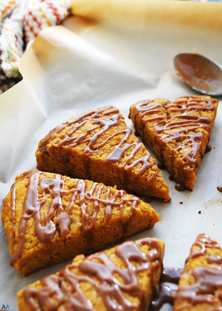 Pumpkin Scones with Spiced Glaze (Gluten, dairy, egg, soy, peanut and tree nut free; top 8 free; vegan) Breakfast recipe by AllergyAwesomeness.com