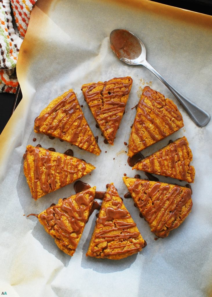 Pumpkin Scones with Spiced Glaze (Gluten, dairy, egg, soy, peanut and tree nut free; top 8 free; vegan) Breakfast recipe by AllergyAwesomeness.com