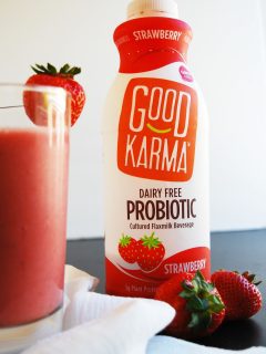2 Ingredient Strawberry Probiotic Smoothie (Gluten, dairy, egg, soy, peanut & tree nut free; top 8 free; vegan) Breakfast recipe by AllergyAwesomeness.com