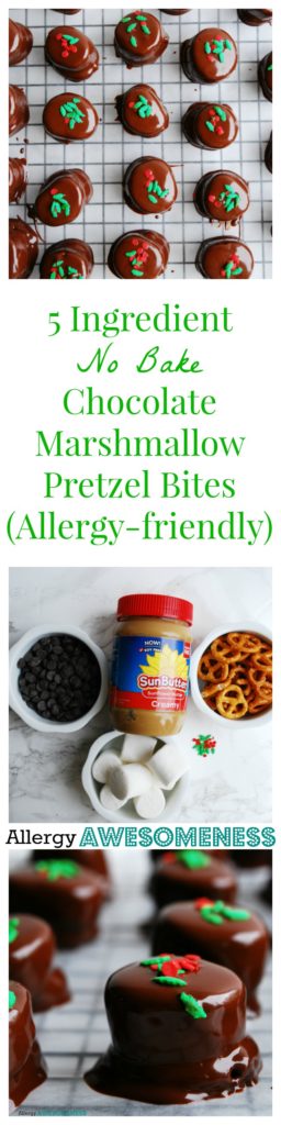 Allergy-friendly, 5 Ingredient, No Bake, Chocolate Marshmallow Pretzel Bites Dessert recipe by AllergyAwesomeness.com