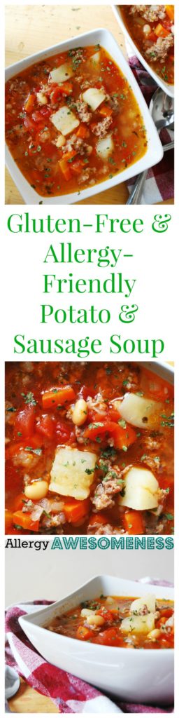 Gluten & Dairy Free Potato & Sausage Soup. Dinner recipe by AllergyAwesomeness.com