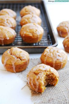 Spiced Pumpkin Muffins with Cinnamon Glaze (Gluten, dairy, egg, soy, peanut & tree nut free; top-8-free; vegan)
