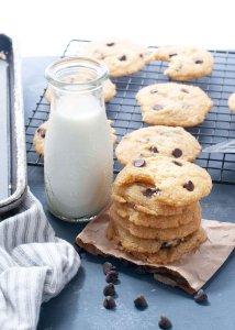 gluten-free-dairy-free-chocolate-chip-cookies-stacked-by-milk