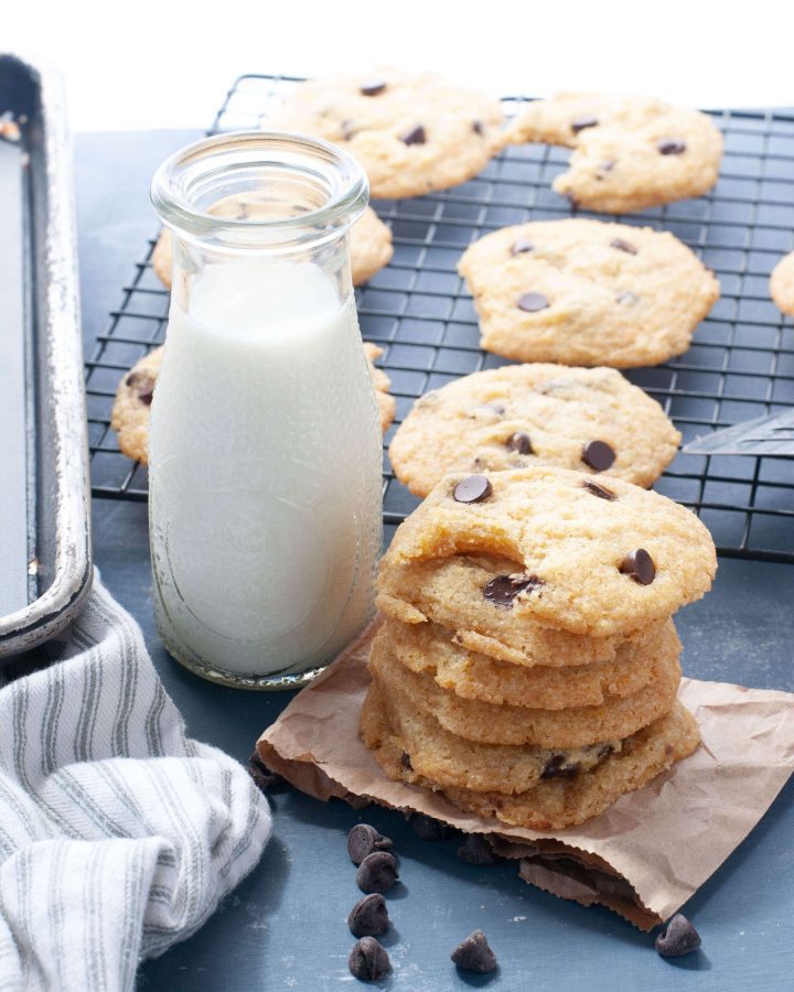 gluten-free-dairy-free-chocolate-chip-cookies-stacked-by-milk