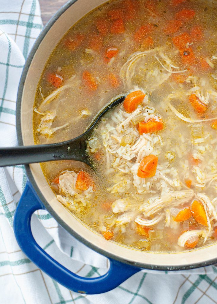 dairy-free-gluten-free-chicken-and-rice-soup-from-above-in-a-dutch-oven