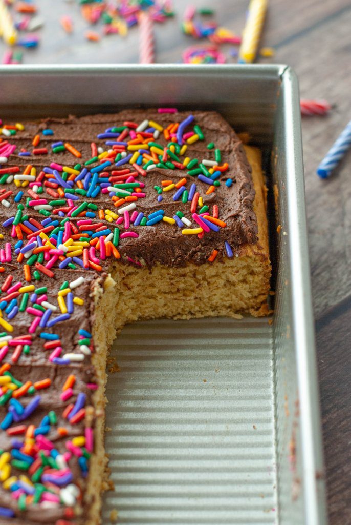 vegan-gluten-free-yellow-cake-recipe-in-cake-pan-slices-missing