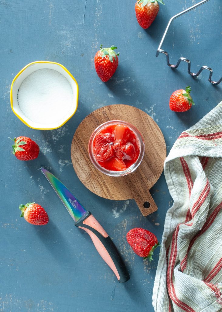 easy strawberry compote in jar from above