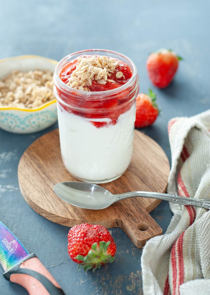 greek-yogurt-partfait-with-strawberry-compote-and-granola-on-top