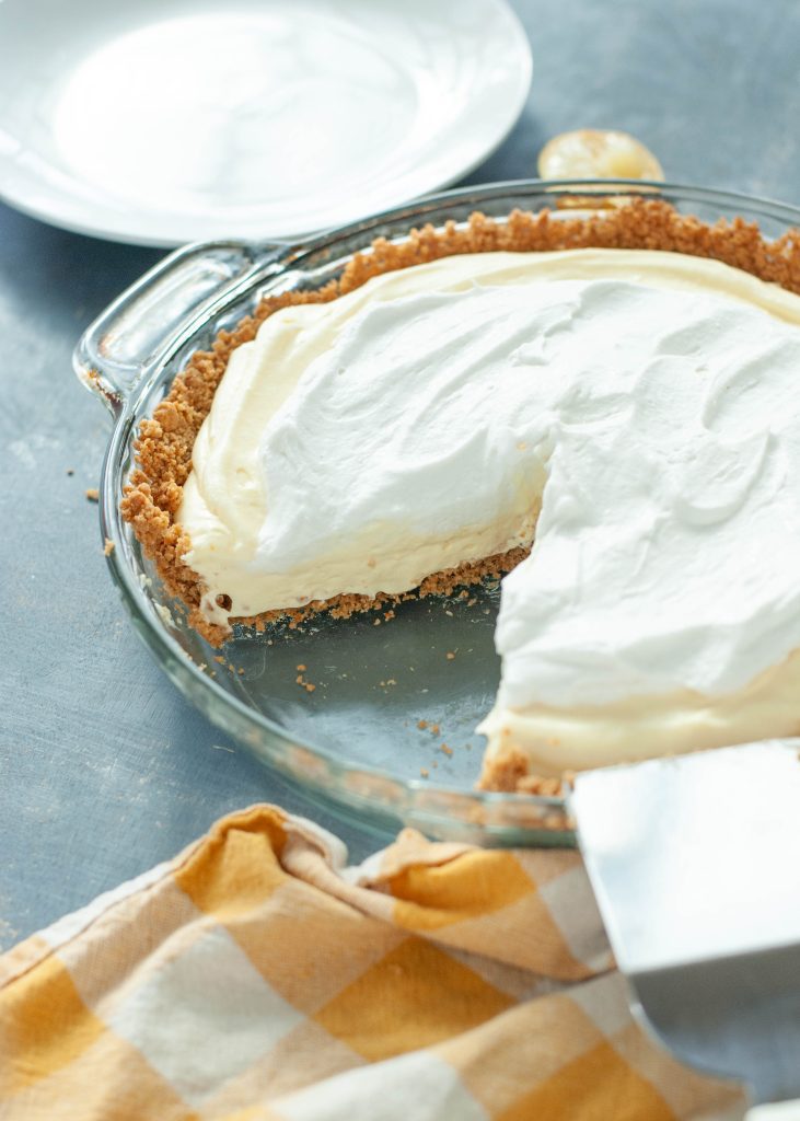 gluten-free-dairy-free-lemon-cream-pie with slice taken out