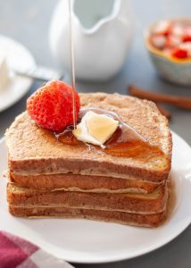 gluten-free-dairy-free-protein-french-toast-with-syrup-dripping-on-it