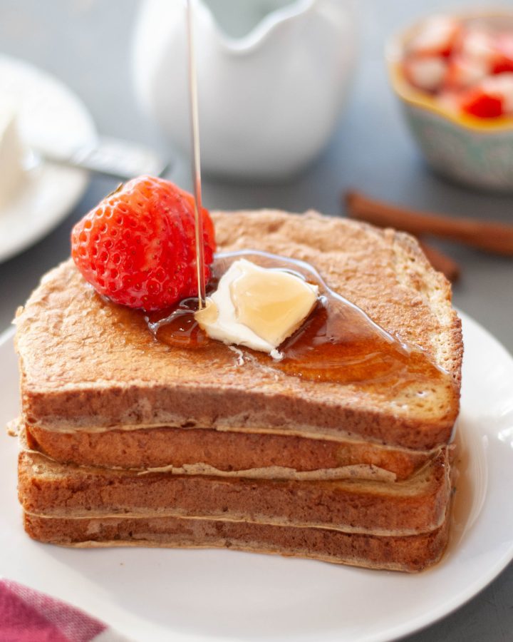 gluten-free-dairy-free-protein-french-toast-with-syrup-dripping-on-it